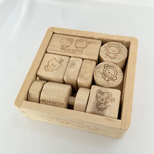 Full view of wooden blocks with box